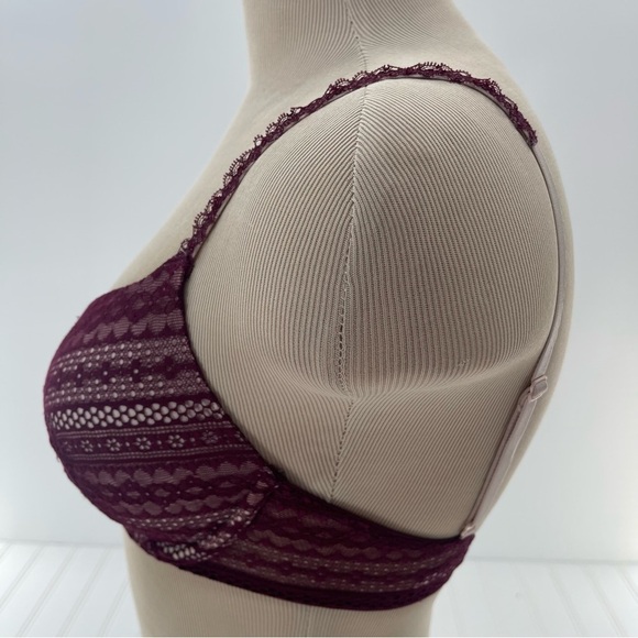Victoria's Secret Lined Perfect Coverage Wine Colored Lace Bra 32D - Picture 6 of 12